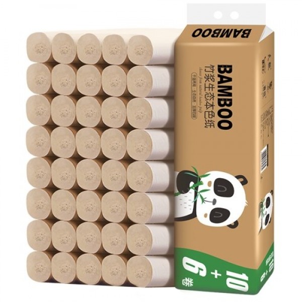 16 Coreless Rolls 4-Ply Wood Pulp Toilet Paper Natural Toilet Tissue Household Toilet Paper Thickened Kitchen Paper