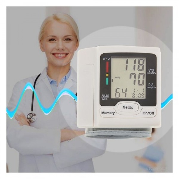 Automatic Blood Pressure Monitor Wrist Sphygmomanometer LCD Digital Display Medical Household Use for Measuring Pulse Rate