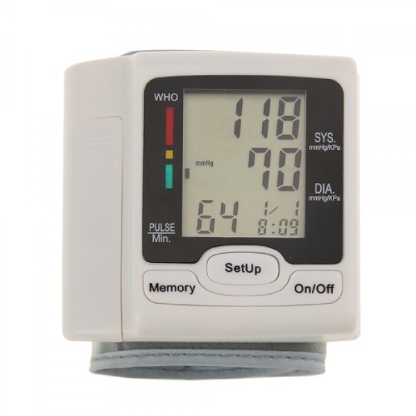 Automatic Blood Pressure Monitor Wrist Sphygmomanometer LCD Digital Display Medical Household Use for Measuring Pulse Rate