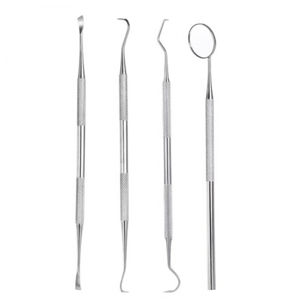 4pcs Stainless Steel Dental Tools Kit Dentists Pick Tool Teeth Scraper Set for Personal &amp; Professional Use