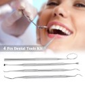 4pcs Stainless Steel Dental Tools Kit Dentists Pick Tool Teeth Scraper Set for Personal &amp; Professional Use