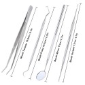 4Pcs Stainless Steel Dental Instruments Mouth Mirror Probe Scraper Tweezers Teeth Hygiene Kit Oral Care