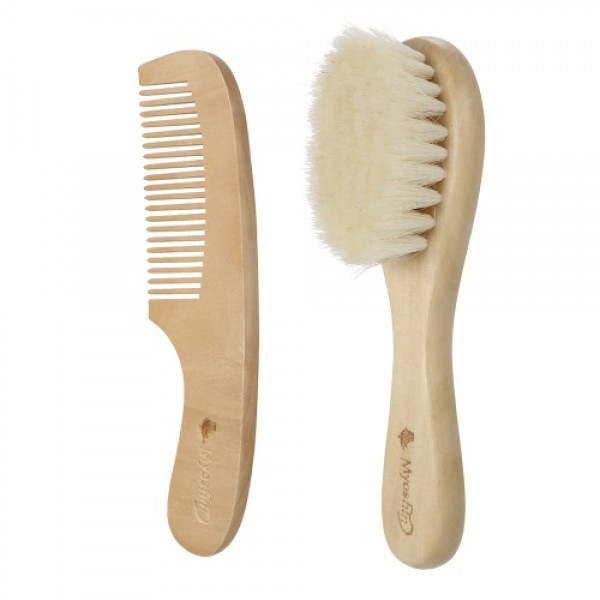 2Pcs Baby Hair Brush Comb Set Newborn Hairbrush Kit Infant Comb Soft Wool Hair Wooden Handle Scalp Massage