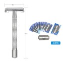 Stainless Steel Double Edge Safety Razor with Stainless Steel 20pcs Blades Traditional Men's Double-edge Shaving Razor Set