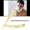 Stainless Steel Straight Edge Barber Shaving Razor Gold Folding Straight Razor Single Edge Replaceable Blades Shaving Tool Witho