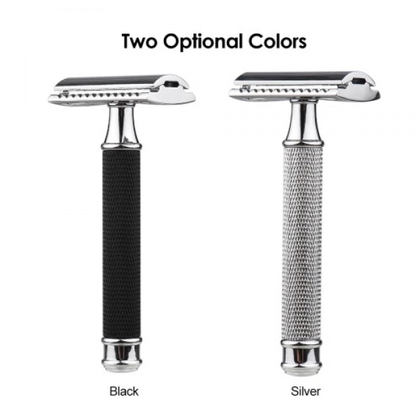 Double Edge Safety Razor Stainless Steel Manual Shaving Razor Long Handle Traditional Razor