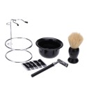 4 In 1 Men's Manual Razor Set Beard Razor Shaving Brush Bowl Stainess Steel Stand Holder 5 Blades Wet Shaving