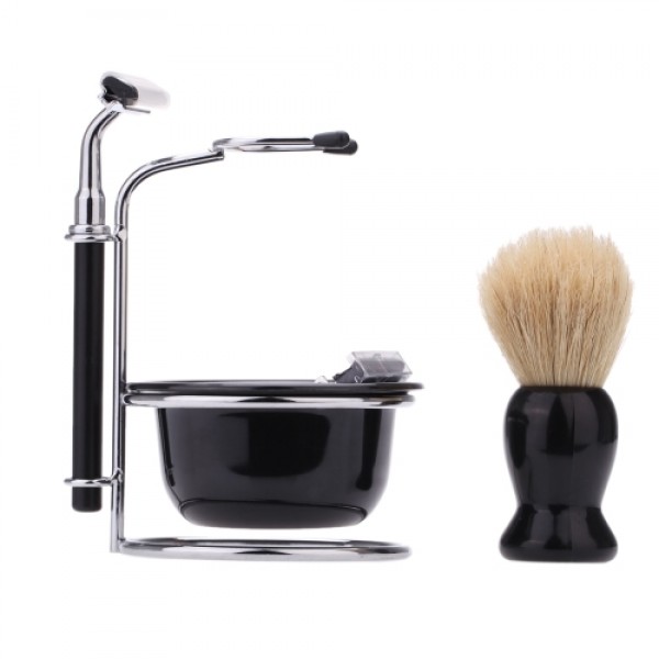 4 In 1 Men's Manual Razor Set Beard Razor Shaving Brush Bowl Stainess Steel Stand Holder 5 Blades Wet Shaving