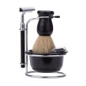 4 In 1 Men's Manual Razor Set Beard Razor Shaving Brush Bowl Stainess Steel Stand Holder 5 Blades Wet Shaving