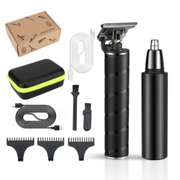 2-In-1 Electric Hair Clipper Beard Grooming Kit Hair Nose Trimmer Retro Oil Head Hair Razor USB Rechargeable Household DIY Hair 