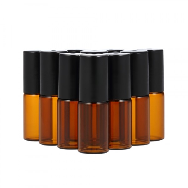 10 Pcs 5ml Essential Oils Roller Bottle Amber Glass Roll-on Bottles Stainless Steel Roller Ball Essential Oil Jar with 3ml Dropp