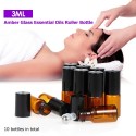 10 Pcs 3ml Amber Glass Essential Oils Roller Bottle Roll-on Bottles Stainless Steel Roller Ball Essential Oil Jar with 3ml Dropp