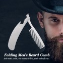 Folding Men's Beard Comb Male Mustache Shaving Brush Stainless Steel Pocket Comb Facial Hair Brush