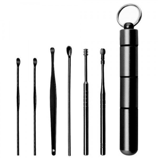 6pcs/set Ear Cleaner Kits Stainless Steel Earpick Wax Remover Curette  Ear Pick Ear Cleaner Spoon Spiral Ear Clean Tool