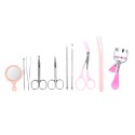 10pcs/set Eyebrow Tools Kit Tweezers Trimmer Scissors Razor Eyelash Curler Mirror Earpick Acne Pin Extractor