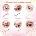 10pcs/set Eyebrow Tools Kit Tweezers Trimmer Scissors Razor Eyelash Curler Mirror Earpick Acne Pin Extractor