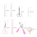 10pcs/set Eyebrow Tools Kit Tweezers Trimmer Scissors Razor Eyelash Curler Mirror Earpick Acne Pin Extractor