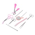 10pcs/set Eyebrow Tools Kit Tweezers Trimmer Scissors Razor Eyelash Curler Mirror Earpick Acne Pin Extractor