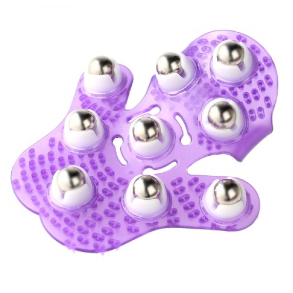 Palm Shaped Massage Glove Body Massager with 9 360-degree-roller Metal Roller Ball Muscle Pain Relief Massager Random Color