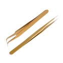 2Pcs Straight &amp; Curved Tweezers Nippers False Eyelash Extension Stainless Steel Pointed Clip Nail Art Nippers